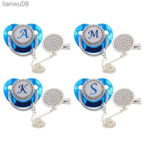 Fopspenen # Naam Beginletter Baby Fopspeen Clips Deksels Blauw Luxe Pasgeboren BPA Gratis Siliconen Fopspeen Houder Bijtring Baby Shower Geschenken x0804