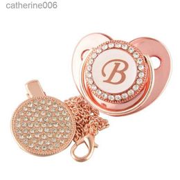 Fopspenen # Naam Beginletters Babyfopspeen Pasgeboren siliconen fopspeen Rose Gold Bling Babytepel BPA-vrije babyfopspeen DummyL231104