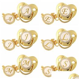 Pacifiers# Pacifiers 26 Name Initial Letter Baby Pacifier And Clips Bpa Sile Infant Nipple Gold Bling Born Dummy Soother Drop Delive Dh5Px