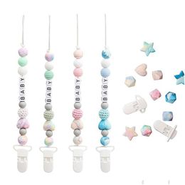 Fopspenen # Fopspenen Gepersonaliseerde naam Food Grade Sile Chew Beads Fopspeen Clips Dummy Chain Holder Cute Fopspeenkettingen Baby Tandjes Dh8Ah