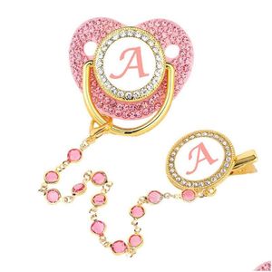 Pacifiers# Pacifiers Pink Zircon Deluxe Clip 26 Letters Neonatal Personalized Bracket Sile Baby Nipple No Bpa G220612 Drop Delivery Dh1Di