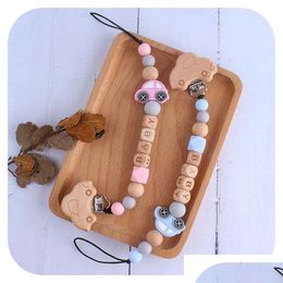 Fopspenen Gepersonaliseerde Naam Dummy Clip Houten Kralen Bijtring Houder Kauwen Ketting Hanger Aangepaste Tandjes Fopspeen Tepel Drop Deliv Dhfuz