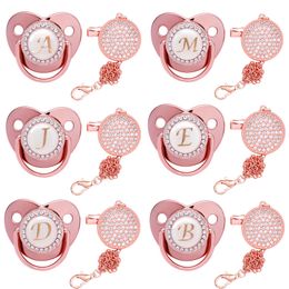 Sucettes # Sucette bébé en or rose avec des clips de chaîne Sucettes en silicone pour bébé né Bling Strass Sucette Tétine Cadeau d'anniversaire Sucettes #