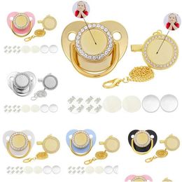 Pacificadores# Sets Baby Pacifier and Clips personalizado en blanco personalizado Golden Bling Sile Infant Sipblimation Dummy Pacificadores nacidos D DH960