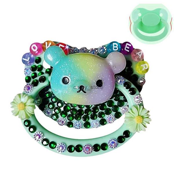 Pacifications # Unique fait à la main Bling Green Bear Adult Pacificier Adult Adult Gem Gem Pacificier Mélicule factice Silicone Pacificierl2403