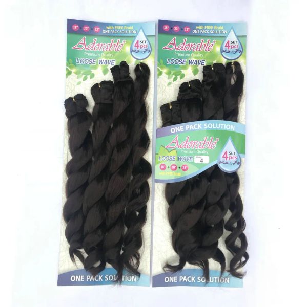 Pack adorables faisceaux de cheveux synthétiques avec tressage gratuit vague lâche 4 pièces 220g couleur naturelle haute température paquet de fibres tissage de cheveux