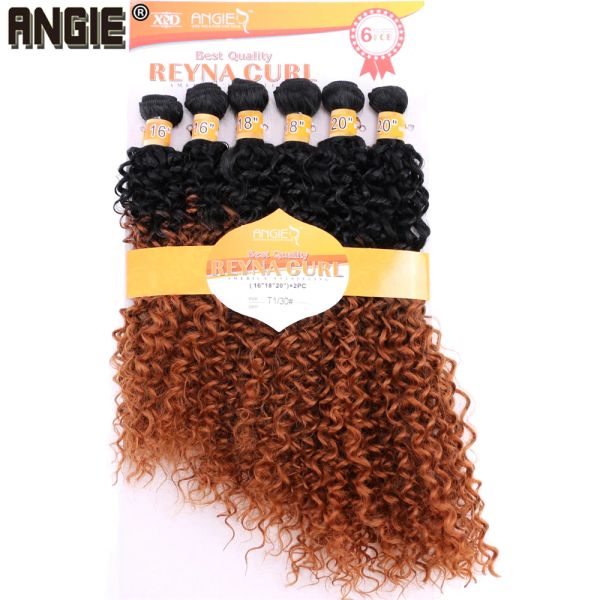 Paquete de mechones de pelo rizado sintético ANGIE, tejido de pelo de dos tonos de Color degradado, 16, 18 y 20 pulgadas, solución mixta de 1 paquete