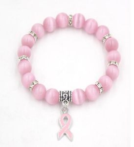Pak borstkanker bewustzijn sieraden wit roze opaal kralen armband lint bedel armbandbangles armbanden3882190