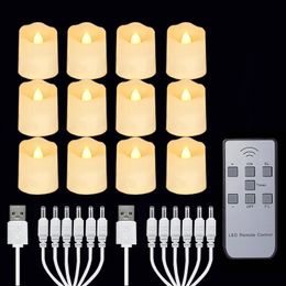 Paquete de 12 Velas LED recargables Led Flicker Temporizante Temporizante Remoto 2 Cables de carga Home Decorative Velle Cumpleaños 240412