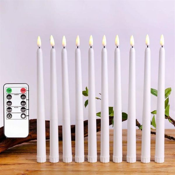 Paquet de 12 bougies coniques LED sans flamme à distance blanc chaud en plastique réaliste 11 pouces de long ivoire bougie à piles 220606263V