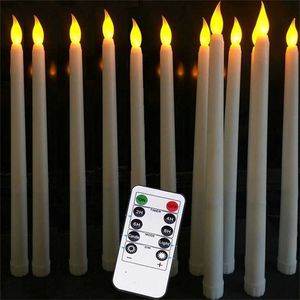 Paquete de 12 velas parpadeantes amarillas para decoración de fiesta, velas LED remotas, velas cónicas sin llama, Bougie LED para cena 211222