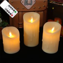 Pack de 3 bougies pilier à mèche mobile télécommandées LED sans flamme vacillantes à piles avec flamme réaliste 220629