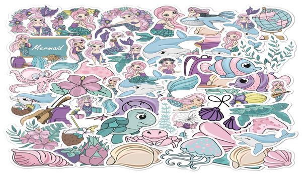 Paquet de 50pcs entiers mignons de caricature de sirène autocollants pour les bagages de skateboard casque casque de bouteille d'eau de voiture