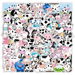 Paquet de 50 pièces en gros mignon dessin animé vaches autocollants pour bagages Skateboard cahier casque bouteille d'eau voiture décalcomanies enfants cadeaux