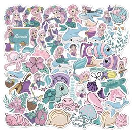 Pack van 50 Stuks Groothandel Leuke Zeemeermin Cartoon Stickers Voor Bagage Skateboard Notebook Helm Waterfles Auto stickers Kids Geschenken