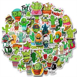 Paquete de 50 piezas, venta al por mayor, pegatinas divertidas de cactus, no duplicadas, impermeables para equipaje, monopatín, portátil, portátil, botella de agua, calcomanías para coche, regalos para niños