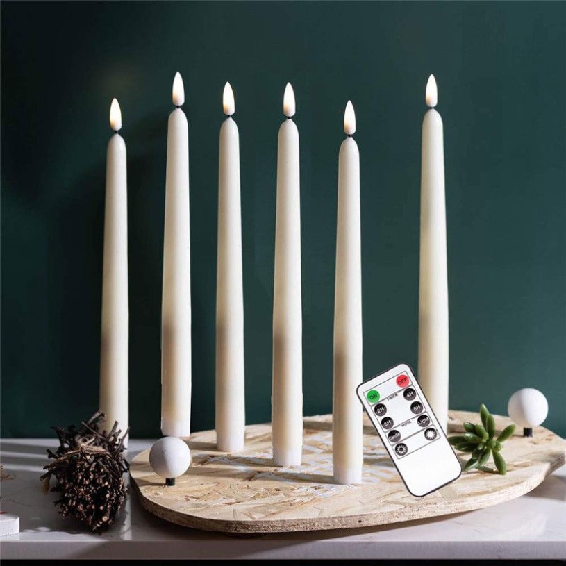 Confezione da 6 candelieri conici a batteria bianca calda remota o non remota, timer, candele elettroniche per finestre di Natale, per eventi di nozze Y232g