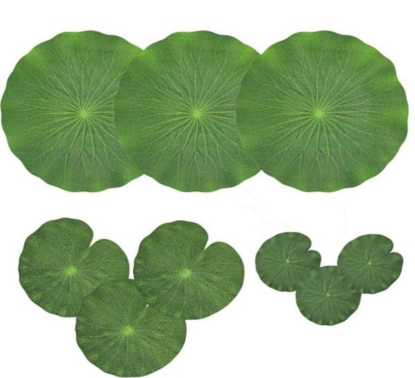 Paquet de 9 mousse flottante artificielle Lotus feuilles de lis à eau ornements verts parfaits pour le patio koi poisson étang piscine aquarium5485439