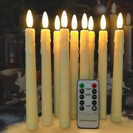 Paquet de 9 bougies coniques LED flammes vacillantes minuterie télécommande à piles fausse bougie de mariage décoration de la maison bougie électronique 240326