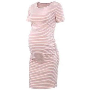 Pak van dameszijde ruches zwangerschapskleding bodycon jurk mama casual korte mouw wrap jurken dames kleding plus maat G220309