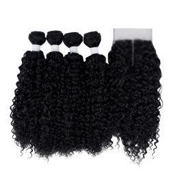 Pack Pack Afro Kinky Curly Synthetic Hair Weave 4 Bundles with 1-Closure 5pcs / Lot Lot Packs Packs Curly Hair African Hair African pour femme