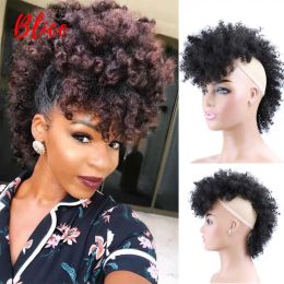 Pack Pack Blice Synthetische High Puff Afro Kinky Curly Kort Middle Part Wig Clips in Hairpiece One Pack Hair 90G/stuk zwart