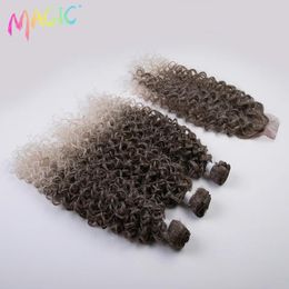 Pack Pack Magic synthétique 28 pouces Afro Kinky Curly Hair Bundles avec fermeture Cosplay de cheveux de cheveux naturels résistants à la chaleur à la chaleur