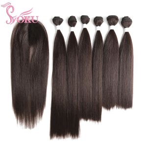 Pack Pack Soku Yaki Poulage des cheveux raides avec fermeture 1418 pouces de long 7 PCS / Emballage Hair Synthetic Hair Traft for Women