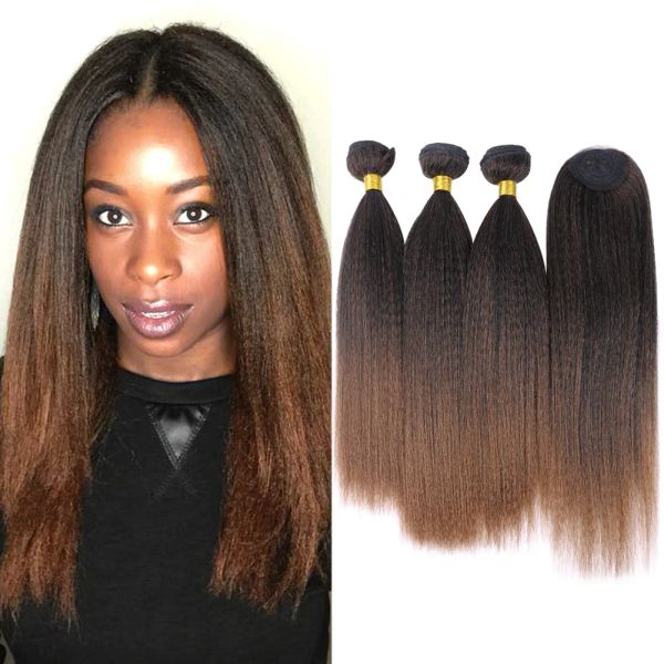 Pack de tissages synthétiques lisses Afro crépus avec fermeture Simple, 12 14 14 pouces, 3 + 1 pièce/paquet pour une tête