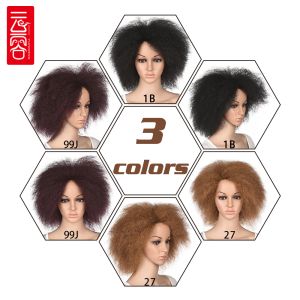 Emballage Yunrong Short Puff Yaki Straite Synthetic Hair Wig pour les femmes Fibre synthétique résistant à la chaleur à haute température