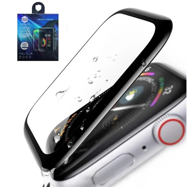 Paquet 3D incurvé avec bord noir couvercle d'écran à colle complète protecteur en verre trempé de protection pour Apple Watch Iwatch 1/2/3/4/5/6/7 38mm