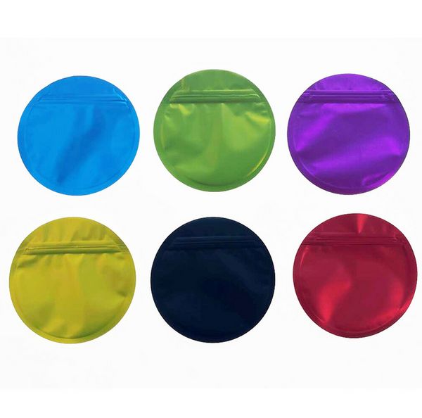 Sac d'emballage sac en plastique mylar emballage packs à fermeture éclair recensables stand up pochet cercle aigre six couleurs en gros en gros