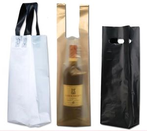 Sacs d'emballage 50pcs Or Simple Double Rouge Vin Poignée Sac En Plastique Étanche Cadeau Sac Fourre-Tout Bière Boisson Emballage Boîte Champagne Bouteille Cadeau Sac 230710