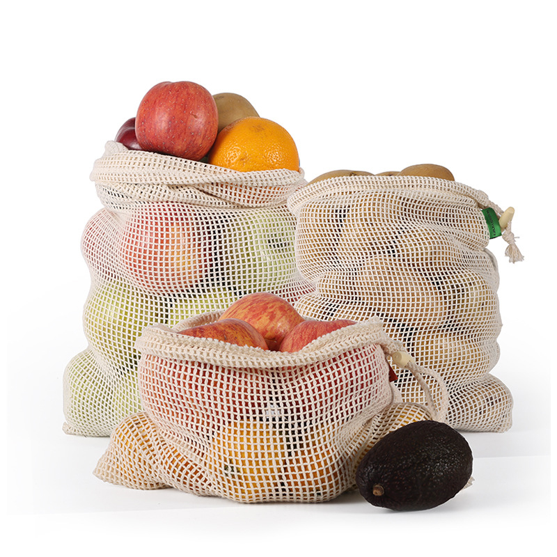 Sacs d'emballage sac en filet de fruits et légumes recyclé durable et écologique en filet de coton biologique sacs de produits réutilisables biologiques