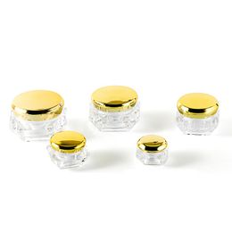 Emballage Bouteille Ronde Or Couvercle À Vis Vide Diamant Clair Acrylique Crème Pots Soins De La Peau Yeux BB Crème Boîtes Cosmétique Échantillon Pots 5g 10g 15g 20g 30g