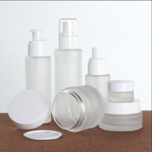 Verpakkingsflessen 20 ml 30 ml 40 ml 50 ml 60 ml 80 ml 100 ml mat glazen fles crème jarlotion spuitpomp fles draagbare cosmetische container