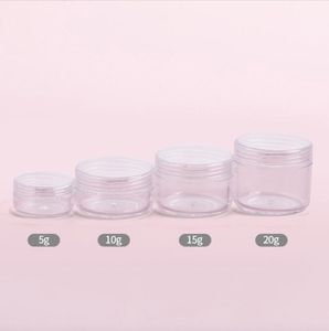 Botellas de embalaje 5G / 5ML Mini tarros cosméticos transparentes redondos de plástico con tapas de rosca Contenedores de muestra de maquillaje para polvo, crema, loción