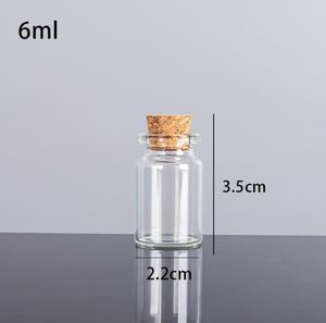 Verpakkingsflessen 6 ml 22x35x12,5 mm kleine mini Clear Glass Flessen potten met kurkstoppers/ berichthuwelijken wensen sieradenfeest gunsten SN4995