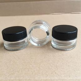 Verpakkingsflessen Concentraten Container Box 5 ml 3 ml Clear Glass Wax Jar met zwart deksel voor levende hars Rosin Suce extracten