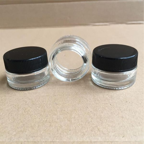 Bouteilles d'emballage concentrés, boîte de récipient de 5ml 3ml, pot de cire en verre transparent avec couvercle noir pour extraits de résine vivante, colophane et suce