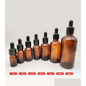 Verpakking Flessen Groothandel 1Oz glazen druppelflesje 50 ml 100 ml ambertinctuur met oogdruppelaars voor oliën, vloeistoffen, lekvrij reizen D Dhzkw