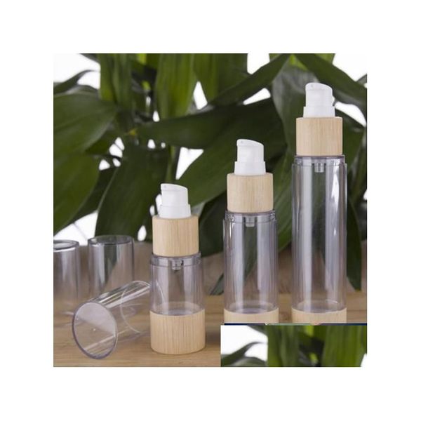 Botellas de embalaje Venta al por mayor Botella cosmética de bambú 20 ml 30 ml 50 ml 80 ml 100 ml 120 ml Bomba de vacío sin aire vacía para crema de maquillaje Suero DHJAX