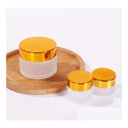 bouteilles d'emballage en gros pot de crème en verre 10g 15g 20g 30g 50g cosmétiques bk emsion bouteille transparente / givre pour les soins de la peau avec de l'or dhhmj