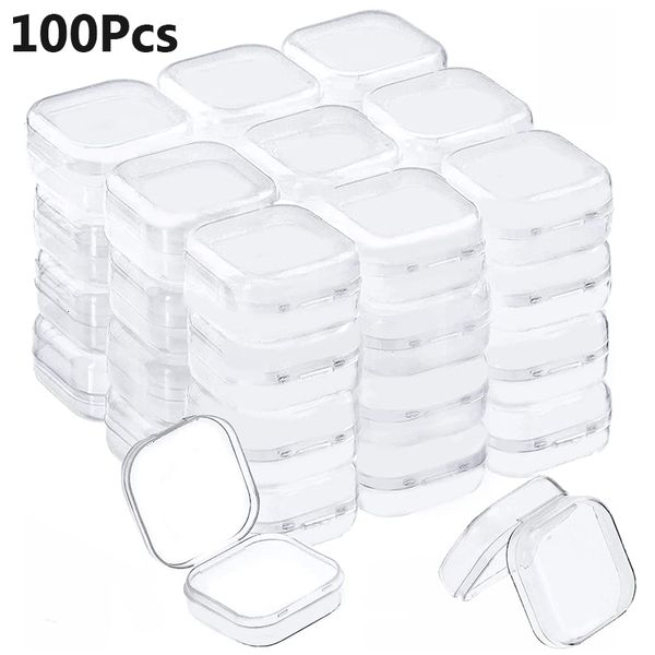 Boîtes d'emballage 100 Pcs Petites Boîtes Carré Transparent Boîte En Plastique Boîte De Rangement De Bijoux Finition Conteneur Emballage Boîte De Rangement pour Boucles D'oreilles 230710