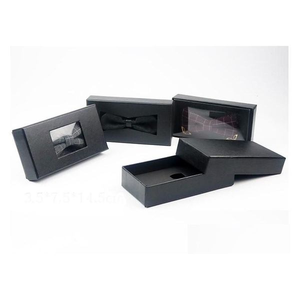 cajas de embalaje al por mayor caja de corbata negra clásica regalo de corbata de lazo cajas de almacenamiento de exhibición para hombre 4 estilos ventana superior 100 piezas sn1083 gota de dhyeg
