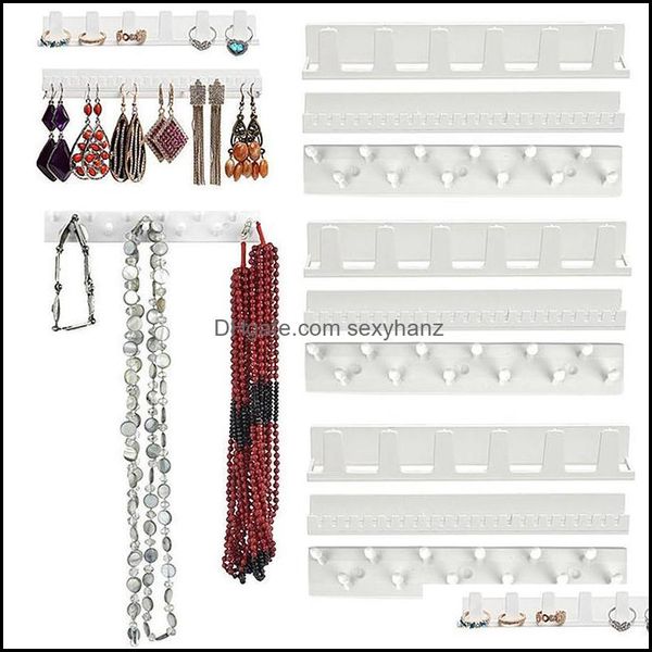 Embalaje Bolsas de joyería, Bolsas 9 en 1 Estante adhesivo para colgar en la pared Collar Anillos Pendientes Llaves Soporte de exhibición Organizador Drop Delive