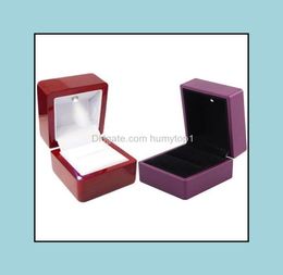 Emballage Jewelry2Pcs Ring Box 1Pcs Led Lighted Gift Wedding Engagement Purple Rings Display Storage Soft Veet Tray Case Jewelry7452445