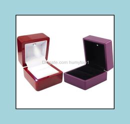Embalaje Jewelry2Pcs Ring Box 1Pcs Led Light Gift Boda Compromiso Purple Rings Display Storage Soft Veet Tray Case Jewelry3293850