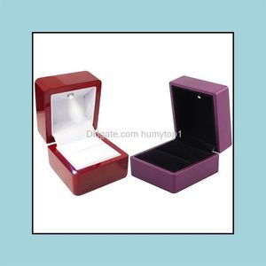 Emballage Jewelry2Pcs Ring Box 1Pcs Led Lighted Gift Wedding Engagement Violet Anneaux Affichage Stockage Doux Veet Plateau Case Jewelry295h