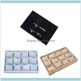 Emballage Bijoutiers Montre Bijoux Plateau Organisateur Femmes Bracelet Vitrine 12 Grille Oreillers Sans Couvercle Titulaire De Stockage Cadeaux Pochettes